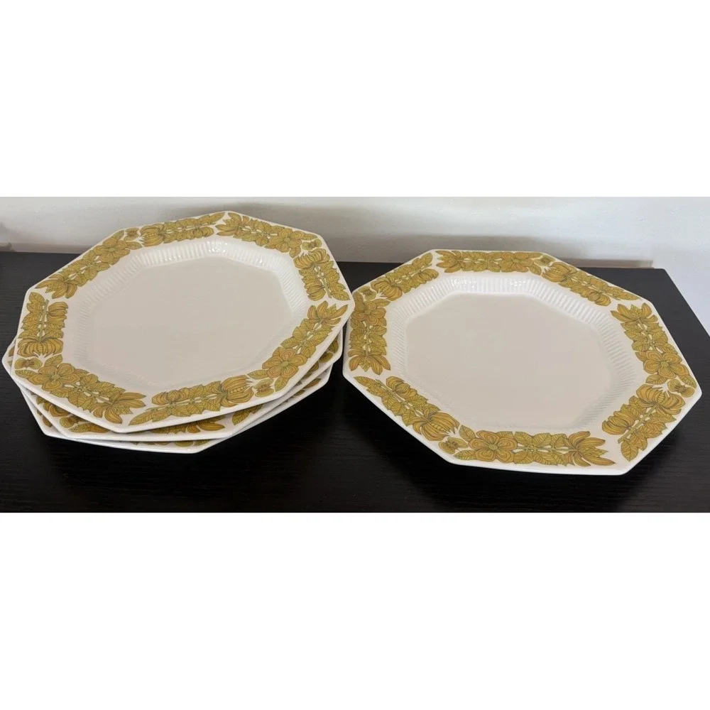 Vintage Set of 4 Yellow Bouquet Dinner Plates Independence Ironstone Japan 11